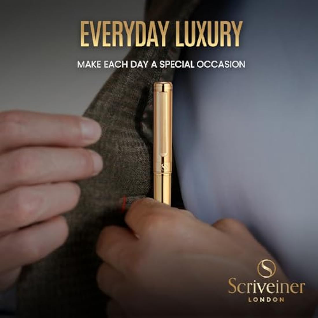 Scriveiner Luxury Fountain Pen - Stunning Gold Pen, Real Gold Plating, Schmidt Gilded Nib (Medium), Converter, Best Pen Gift Set for Men & Women, Professional, Executive, Office, Nice Pens
