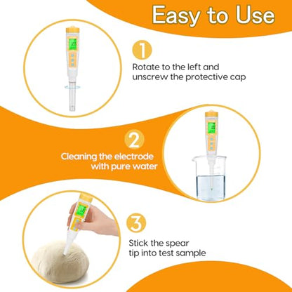 YINMIK pH Meter for Food, Digital Food pH Tester, Accurate Canning pH Test Kits with ATC, Professional Fermenting pH Test Pen, Spear pH Probe for Bread Cheese Sushi Rice Sourdough Sauce Meat