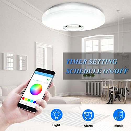 LED Ceiling Light with Bluetooth Speaker 36W Music RGB Brightness Dimmable Color Changing Cool/Warm White Ceiling Lamp with Remote Control and App, Family Party Ceiling Lights for Bedroom Kids Room