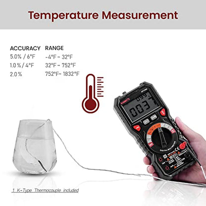 KAIWEETS HT118A Digital Multimeter Professional, T-RMS Autoranging Multitester 6000 Counts Measures AC/DC Current, Voltage, Continuity, Capacitance, NCV, Resistance, Duty, Diodes, Live, LED Jacks