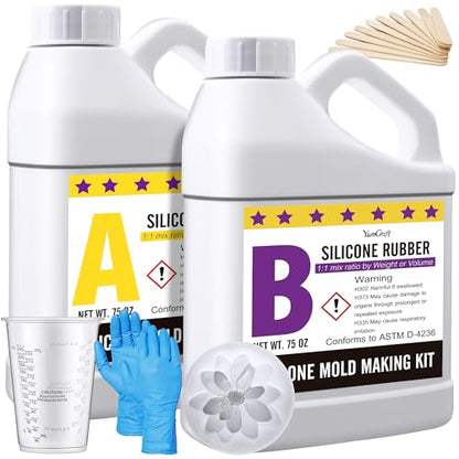 Silicone Mould Making Kit - 150oz Elastic Liquid Silicone Rubber for Making Silicone Mould, Casting - Fast Cured Translucent 18A Moulding Silicone for