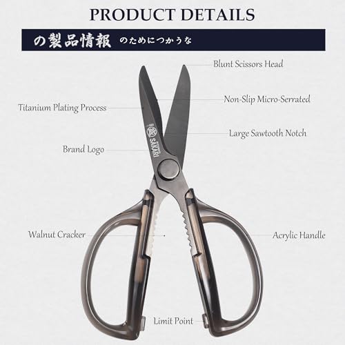 MITSUMOTO SAKARI Detachable Japanese Kitchen Scissors, Multifunctional Cooking Scissors, Acrylic Handle Food Scissors