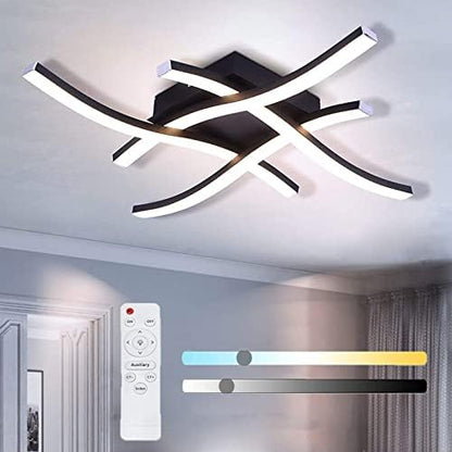 Beleben Dimmable LED Ceiling Light Elegant Curved Design Lights 4 Built-in Boards 24W Lamp Color Temprature and Brightness Adjustable Remote Control Suitable for Bedroom Kitchen, Boards-black