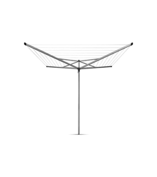 Brabantia 50m Essential Rotary Washing Line (Metallic Grey) Collapsible Umbrella System, 4 Arm Outdoor Clothes Dryer + 35mm Plastic Ground Tube