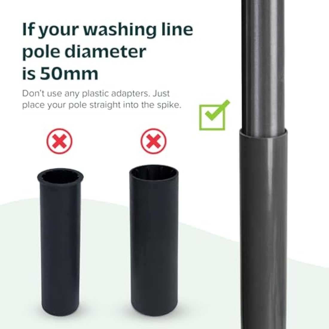 Flatro Rotary Washing Line Spike - Heavy Duty Powder Coated Metal Ground Spike for Rotary Washing Line with Two Plastic Adapters, Rotary Airer Ground Spike for Parasol - fit 32, 40, and 50mm