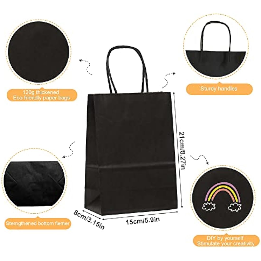 GIFTSAY Small Gift Bags with Handles Bulk 15X8X21cm 30pc Sturdy Paper Bags Black for Wedding Party Favor Bags, Grocery Shopping Bags, Retail Merchandise Bags Gift Sacks and Birthday Gift Bags