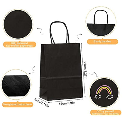 GIFTSAY Small Gift Bags with Handles Bulk 15X8X21cm 30pc Sturdy Paper Bags Black for Wedding Party Favor Bags, Grocery Shopping Bags, Retail Merchandise Bags Gift Sacks and Birthday Gift Bags