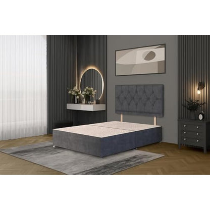 Bed Centre Charcoal Plush Fabric Divan Base Plus Matching Headboard3ft 4ft 4ft6 5ft 6ft (5FT (King))
