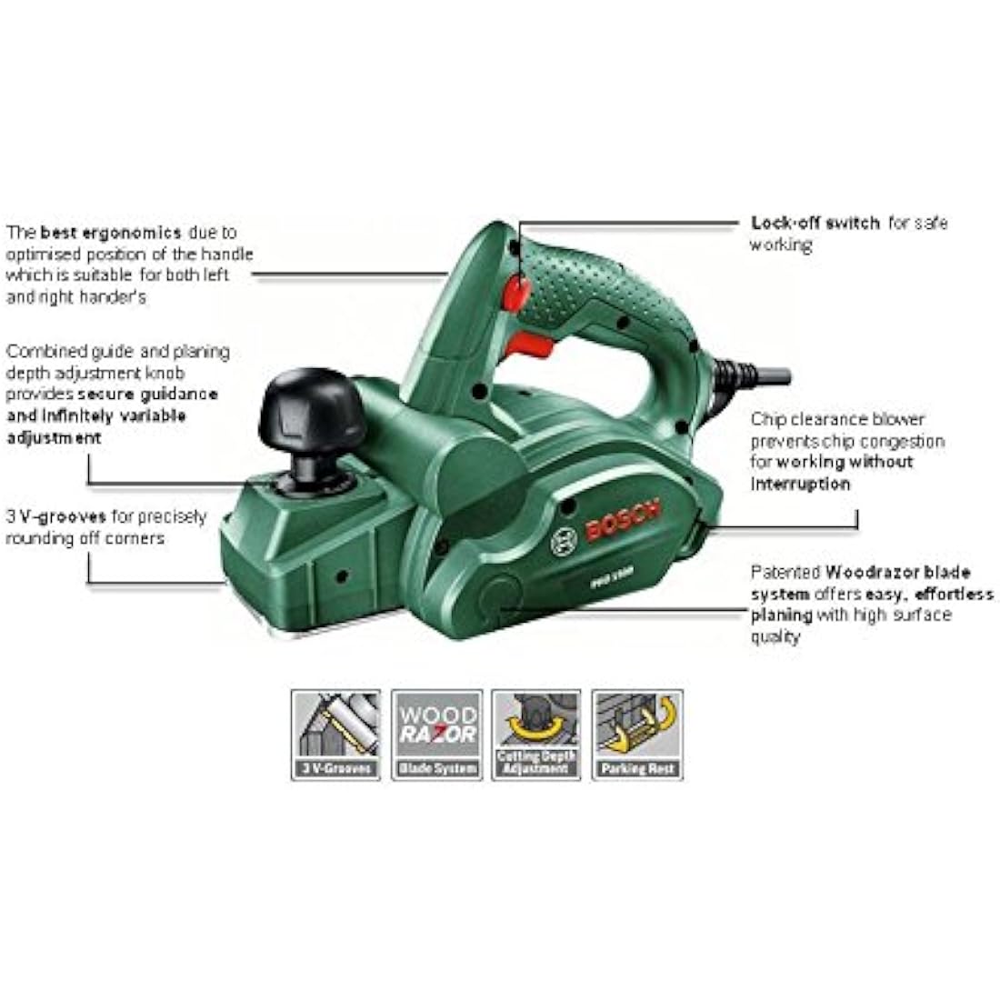 Bosch electric planer PHO 1500 (550 Watt, in Carton Packaging)