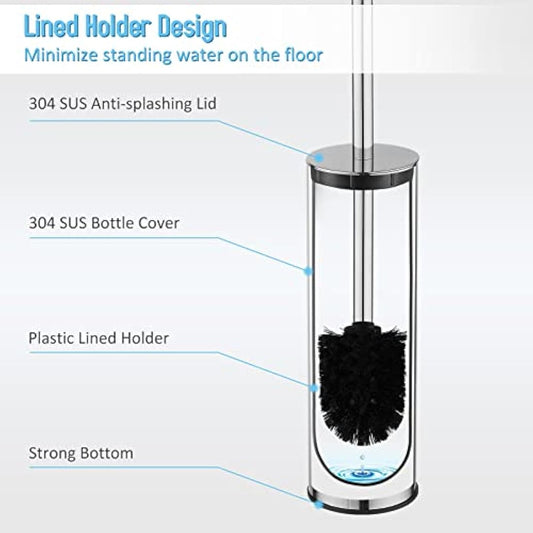BGL 304 Stainless Steel Toilet Brush Long Bucket Stand Round Toilet Brush with Holder Chrome