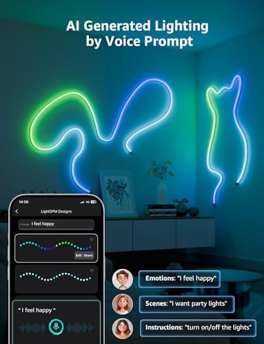 Lepro N1 AI Smart Rainbow Neon Light Strip 3M, 96 LEDs/M, Work with Alexa, Google Home, Music Sync, AI Lighting Design Assistant, IP65 Rope Light, MagicColor LED Light, App & Voice Control, No Remote