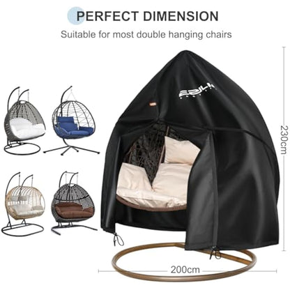 Ezilif Double Egg Chair Cover, 420D Oxford Egg Chair Covers Waterproof Heavy Duty, Garden Hanging Egg Chair Cover with Zipper & Drawstring, UV-Anti & Windproof Cover for Swing Chair, 230x200cm