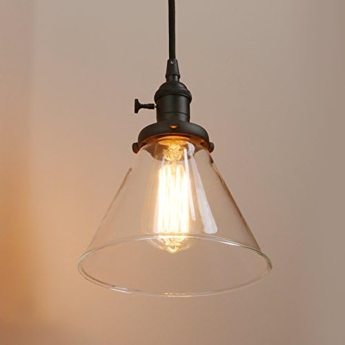 PathsOn Industrial Vintage 3 Lights Fittings Ceiling Chandelier Cone Clear Glass lampshade Hanging Pendant Lamp Fixture (Black)