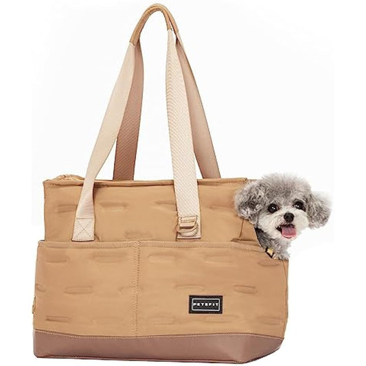 Petsfit Dog Carrier Bag Warm,Dog Tote Bag Pet Carrier with Pockets, Cat carrier Pouch -Adjustable Safety Leash, Poop Dispenser, Waterproof TPU Bottom,Khaki