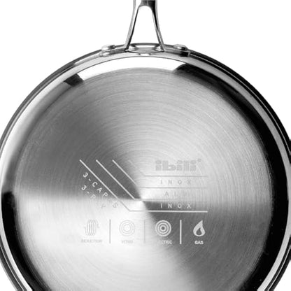 IBILI Triply Natural Tri-Ply Frying Pan, 28 cm, Stainless Steel, Suitable for Induction, Non-Stick