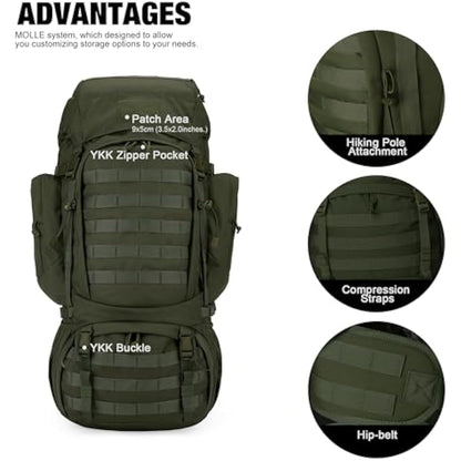 Mardingtop 60L Tactical backpack Military Rucksack MOLLE Camping and Hiking Backpack High Capacity with Rain Cover for Trekking Mountaineering Hunting Traveling
