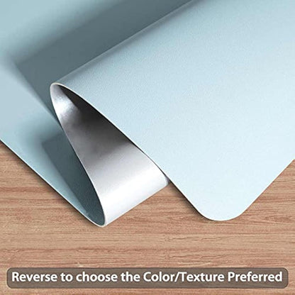 DOBAOJIA Desk Pad XX-Large, Desk Mat, Desk Blotter, Laptop Pad, Extended Mouse Mat, Mouse Pad XXL, Writing Pad for Office/Home, Dual-Side Use PU Leather Waterproof 35.4" X 16.9"(Light Blue/Silver)