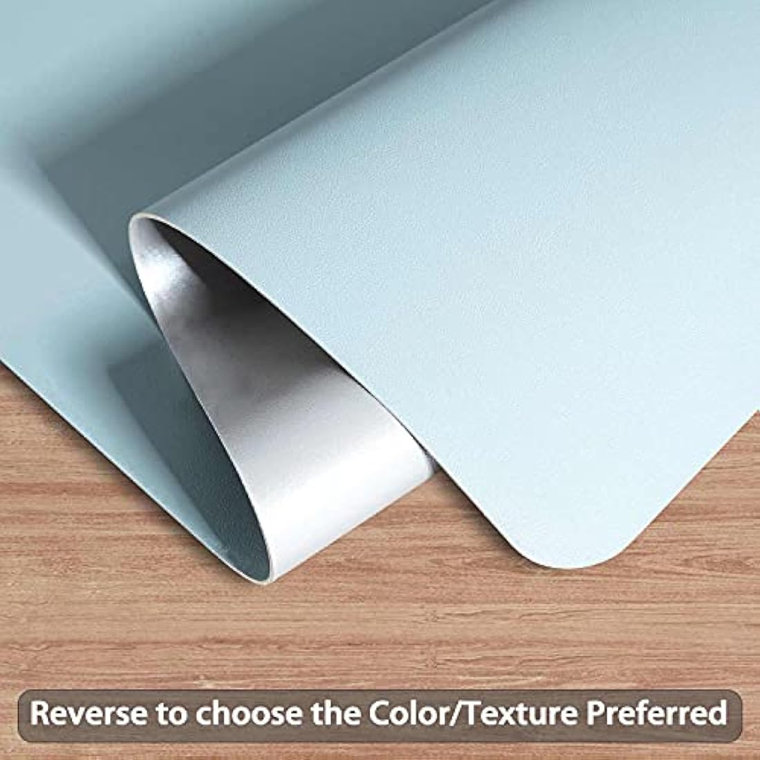 DOBAOJIA Desk Pad X-Large, Desk Mat, Desk Blotter, Laptop Pad, Extended Mouse Mat, Mouse Pad XXL, Writing Pad for Office/Home, Dual-Side Use PU Leather Waterproof 31.5" X 15.7"(Light Blue/Silver)