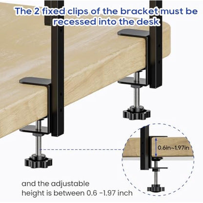 THYGIFTREE Clamp On Desk Shelf 2-Tier, Wood Shelving Unit for Office Gaming Accessories, Tabletop Book Storage Rack, Shelf for Top of Desk, Brown