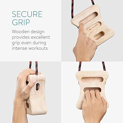 Navaris Rock Climbing Fingerboards - Set of 2x Wooden Hangboard Fingerboard Hanging Block for Training Fingers, Rock Climbers - Bouldering Hang Blocks