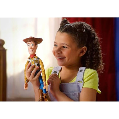 Mattel Disney Pixar Toy Story Roundup Fun Woody Large Talking Posable Figure, 12 Inches Tall with 20 Phrases Authentic Detail, Fabric Plush & Plastic, HFY35