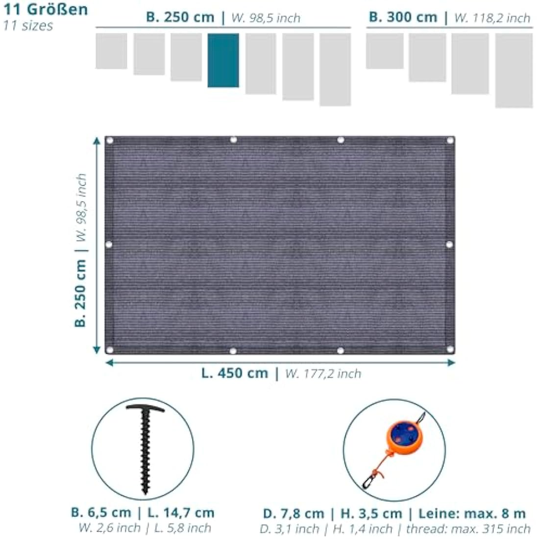 valuents Awning Carpet – Blue/Grey – Various Sizes – Camping Rug Outdoor – Tent Carpet Caravan / Motorhome with Carry Bag + Plus: Washing Line & 8 T-Pegs