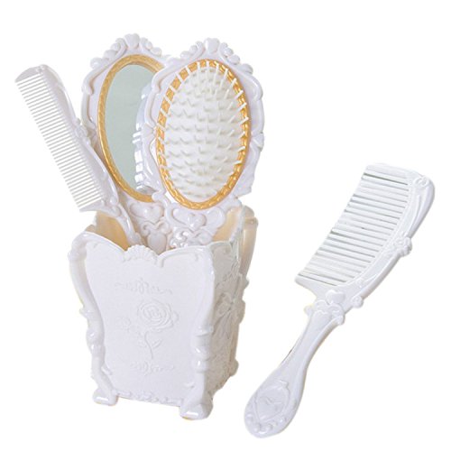 4pcs Hair Brush, Vintage Hair Brush Set for Women Mirror Brush Comb Set with Holder, Professional Hairbrushes Set, Handheld Mirror with Embossed