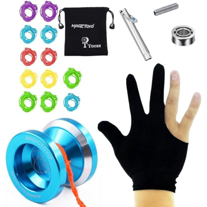 MAGICYOYO N8 Yoyos Pro Responsive Yoyo & Unresponsive Yo-yo for Kids Teens Adults, Beginners to Advanced Yo-yos, Yo Yo Metal with Unresponsive Bearing+12 Yo-Yos Strings+ Remover+ Glove+ Bag, Blue