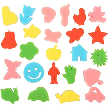 FOVERN1 60 Pieces Sponge painting for Toddlers, Painting Brushes Kits for Kids, Foam Paint Brushes Set, Paint Cups with 1 PCS Waterproof Paint Apron