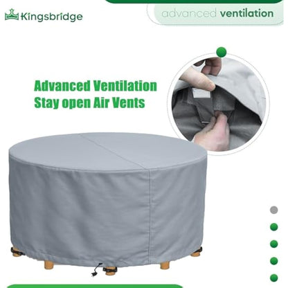 Kingsbridge Round Garden Furniture Table Cover (150cm) 600D Heavy Duty Fabric, Double Stitching, Waterproof, Anti UV, Breathable, Rip Proof, 150 x 69cm Grey Outdoor Patio Furniture Protector