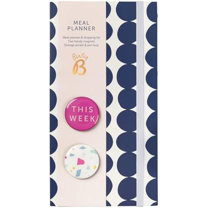 Busy B Navy Spot Meal Planner - Weekly Tear-Off Meal Planner, Shopping Lists, Storage Pocket, Elastic Closure, Pen Loop and Two Magnets - FSC® Certified