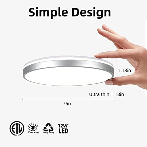 Horevo 24W LED Ceiling Light, Minimalist Silver Edge Ceiling Light with Remote Control and Bluetooth Speaker, 2000 Lumens Ø30cm Dimmable Ceiling Lights for Lounge, Living Room, Kids Room, Bedroom