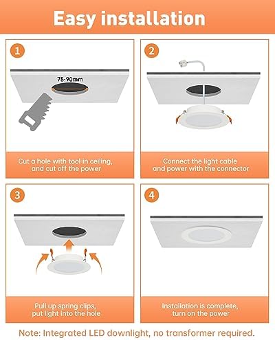 Tomosu LED Downlights for Ceiling Natural White 4000K 5W 450LM, AC 220-240V, Cut Φ75-90mm, 24mm Ultra Slim LED Recessed Ceiling Lights, IP44 Spotlights for Bathroom, 20 Pack