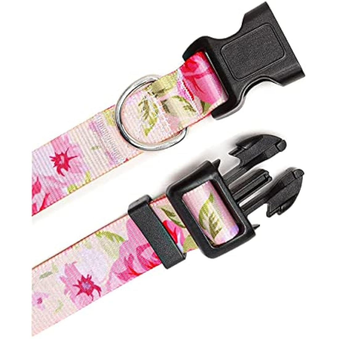 Mihqy Dog Collar and Lead Set with Bohemia Floral Tribal Geometric Patterns - Soft Ethnic Style Collar Adjustable for Small Medium Large Dogs(Pink Rose Set,S)