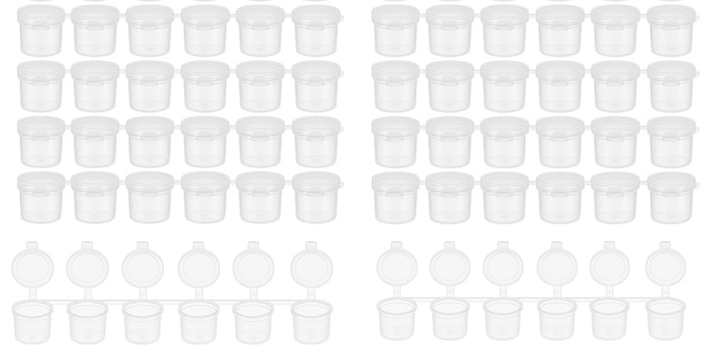 Transparent Plastic Containers 10 ml with Lids – Pack of 60 (10 Strips of 6) – Reusable Pots for Paint, Crafts, Makeup, Samples, Storage, Organizers