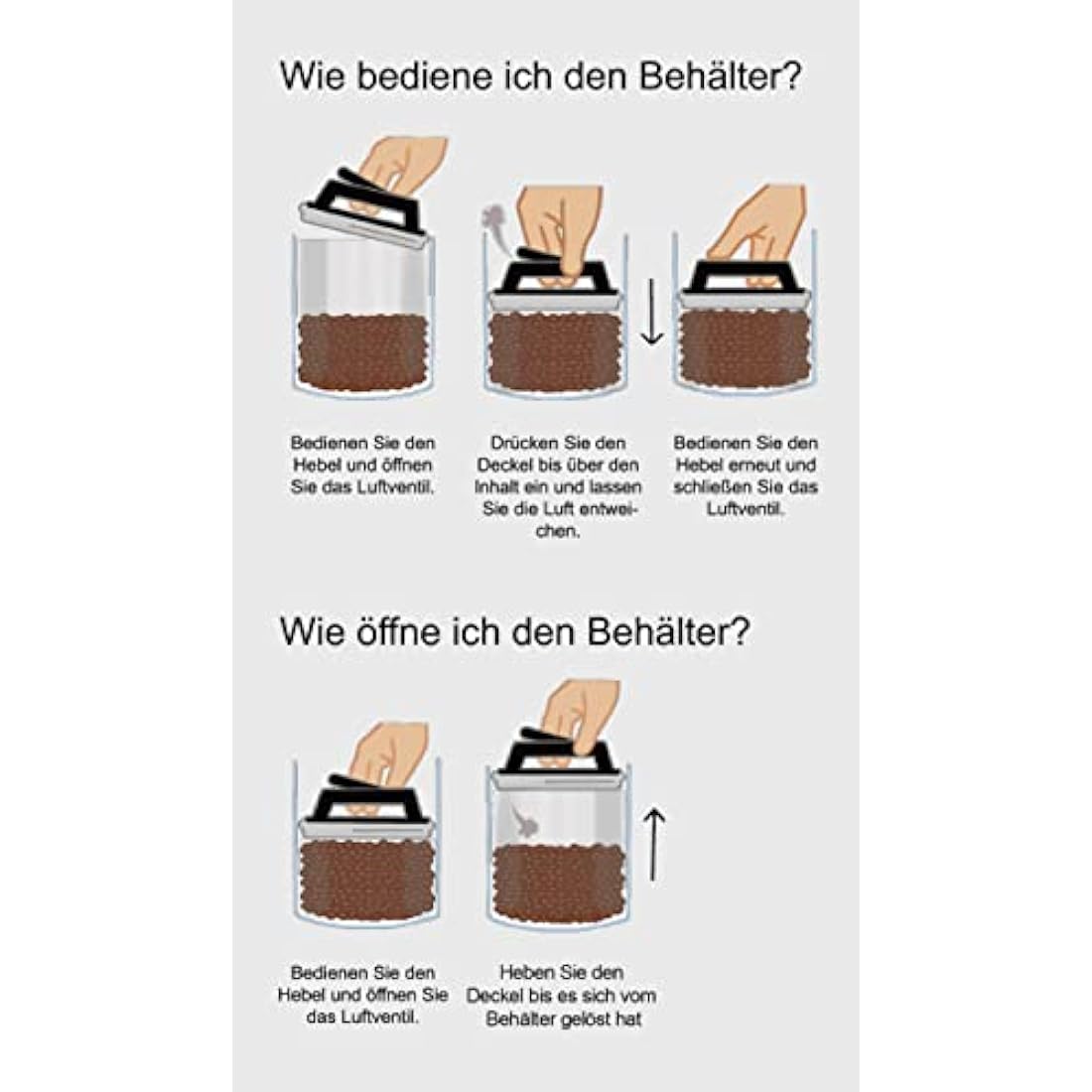 KC Kitchen & Co. Coffee Can Airtight for 1 kg Coffee Beans with Vacuum Lid (Holder for Coffee, Tea, Stainless Steel Storage Tin, Aroma Close, Storage Tin, Matte Black, 2800 ml