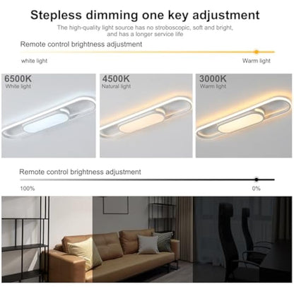 Oninio LED Modern Dimmable Ceiling Light with Remote Control - Linear Flat Ceiling Lamp for Living Room, Kitchen, Dining Room, Bedroom (White) 31.49in