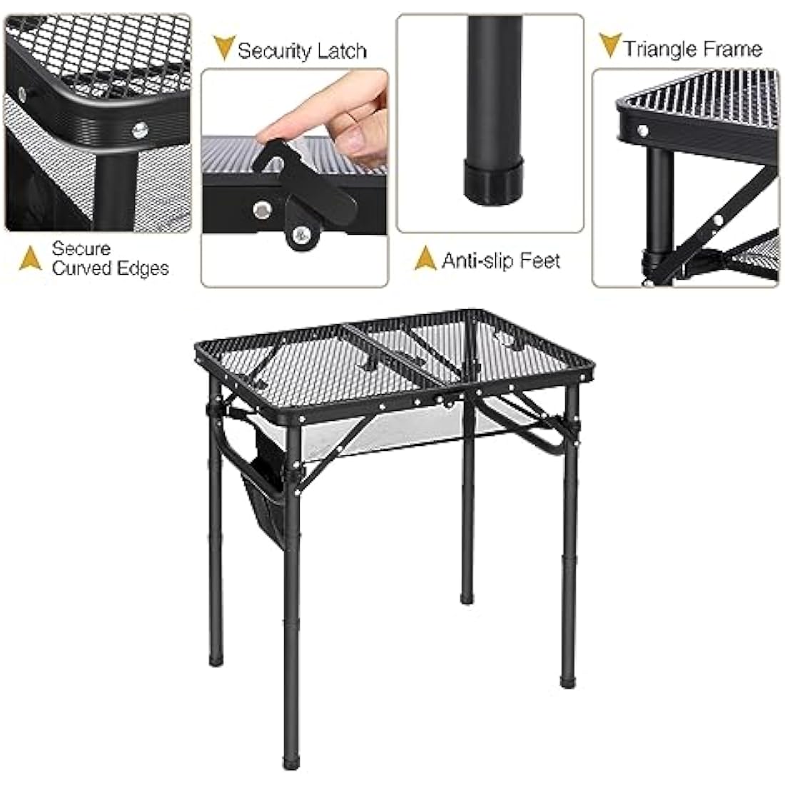 REDCAMP 2ft Folding Camping Table for Outside, Lightweight Aluminum Portable Folding Table for Cooking BBQ,Metal Grill BBQ Table Easy to Assemble with Adjustable Heights Legs,Black 60cm x 40cm