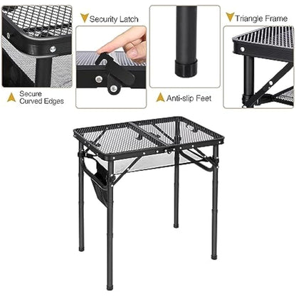 REDCAMP 2ft Folding Camping Table for Outside, Lightweight Aluminum Portable Folding Table for Cooking BBQ,Metal Grill BBQ Table Easy to Assemble with Adjustable Heights Legs,Black 60cm x 40cm
