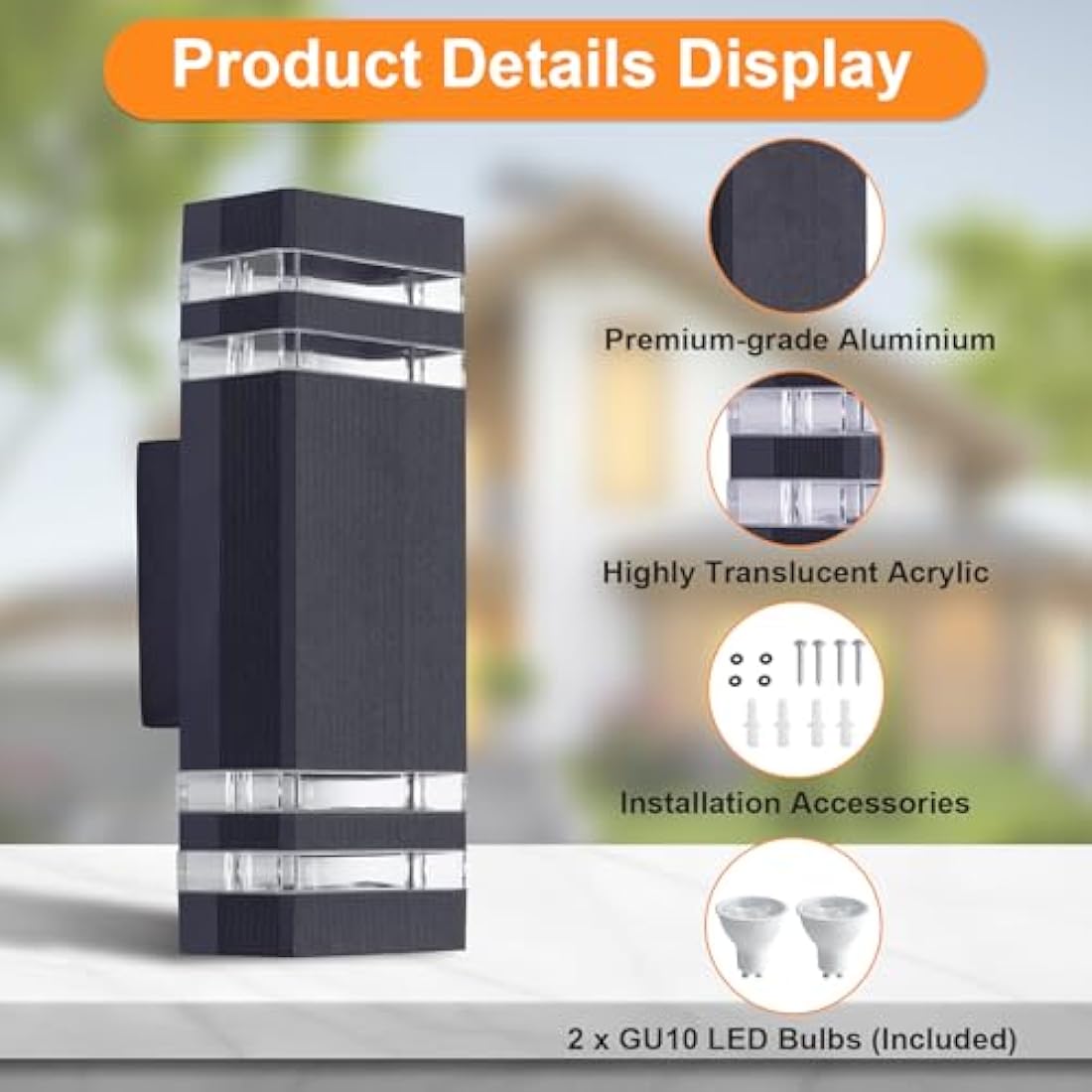 CELAVY Outdoor Wall Lights Mains Powered Outside Up Down Lights, IP65 LED Porch Front Door Light, Waterproof Square GU10 Exterior Modern Lighting External Sconce for House 2 Pack, Anthracite Grey