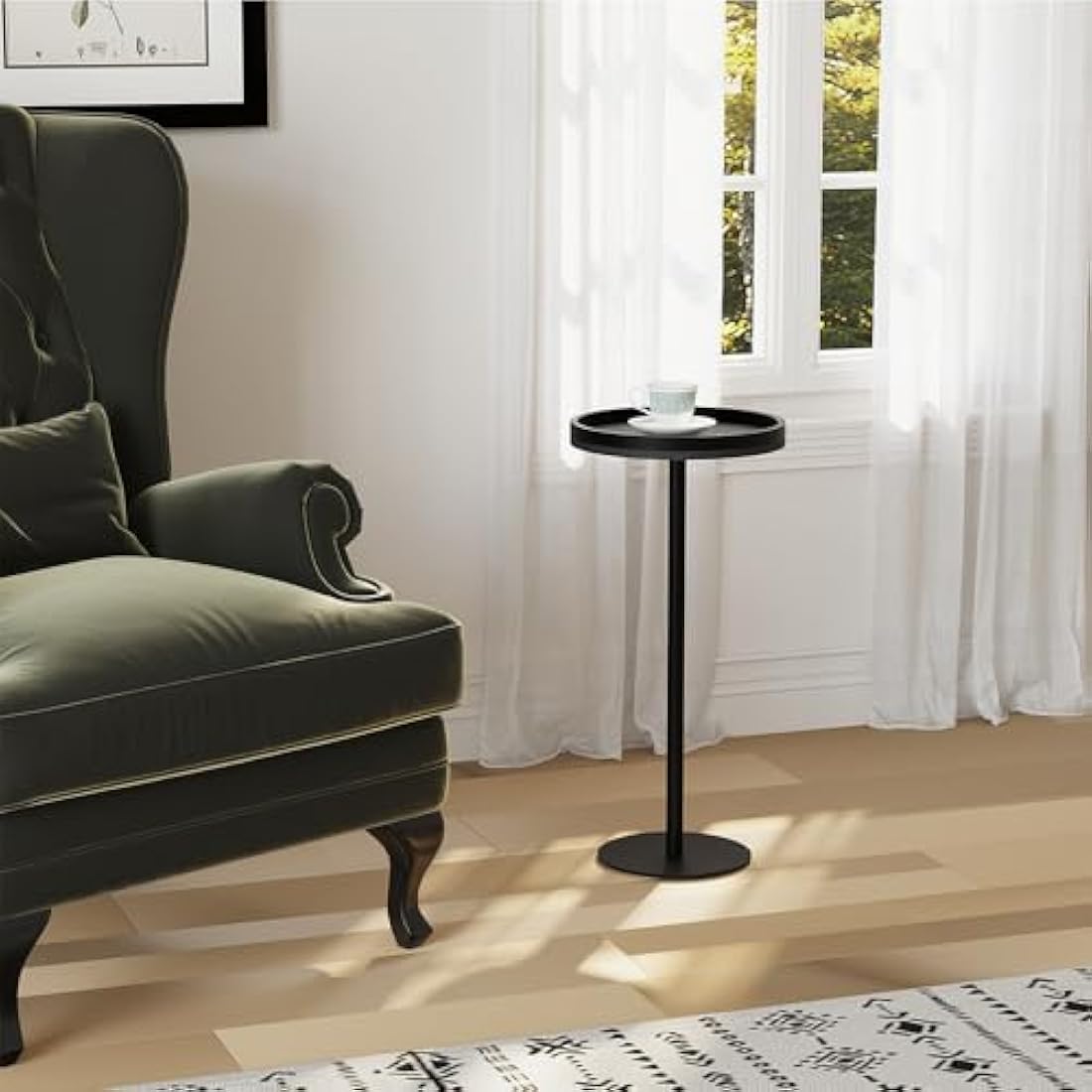 ZEXVIDA Small Round Coffee Table for Small Spaces,Drink Table for Living Room, Bedroom, Bathroom,Balcony (Black)