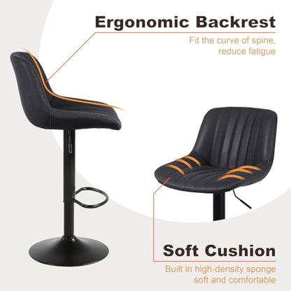 Youhauchair Bar Stools Set of 2, Swivel Counter Height Barstools with Back, Adjustable PU Leather Bar Chairs, Modern Armless Kitchen Island Stool, Black