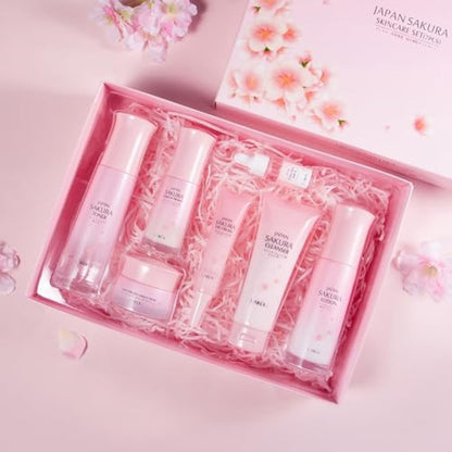 LAIKOU Japan Sakura Skincare Set, Luxury Facial Kit for Women Teenage Girls, Moisturizing & Anti Aging Skincare Gift Set - Cleanser, Toner, Lotion, Serum, Eye Cream, Face Cream, Makeup Primer, 7pcs