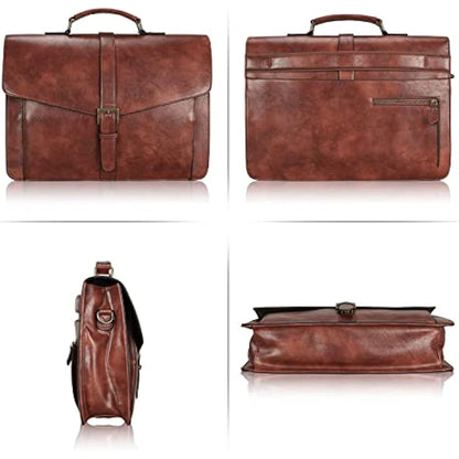 Estarer Leather Laptop Bag 17-17.3 Inch Mens Large Satchel Briefcase Shoulder Bag for Work Business Travel Brown