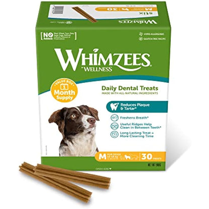 WHIMZEES By Wellness Stix, Dog Dental Sticks, 30 Pieces (1 Month Supply), Size M, Dog Chews for Medium Breeds, Natural, Grain-Free, Rawhide-Free, Vegetarian