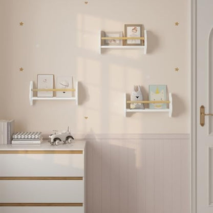 WOLTU Kids Wall Shelves Set of 3 Floating Shelves Kids Bookshelf, Children’s Bookcase Wall Mounted Book Storage Unit, Toy Organiser, Cloud Shape, White, 45x12.7x23cm