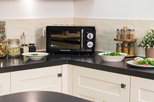 Russell Hobbs RHRETMM705B 17 L 700 W Black Compact Retro Solo Manual Microwave with 5 Power Levels, Timer, Defrost Setting, Easy Clean