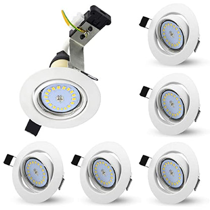 Allesgute 6X 5W LED Recessed Ceiling Lights 30 Tilt GU10 Downlight Matte White Downlights for Ceiling 240V Cool White 6000K, Cutout 70-80mm