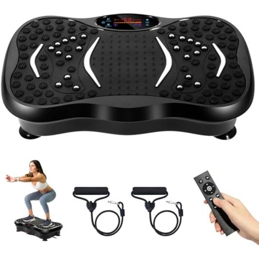 EVOLAND Vibration Plate Exercise Machine, Vibration Fitness Trainer with Bluetooth Speaker, 5 Program Modes, 2 Resistance Bands, Home Exercise Equipment for Fitness Body Toning