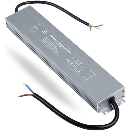 DUSKTEC Slim LED Transformer 12V 200W, IP67 Driver 16.67A Power Supply, AC 240V to 12V DC Waterproof Constant Voltage Adapter for Outdoor LED Bulbs Strip Lights